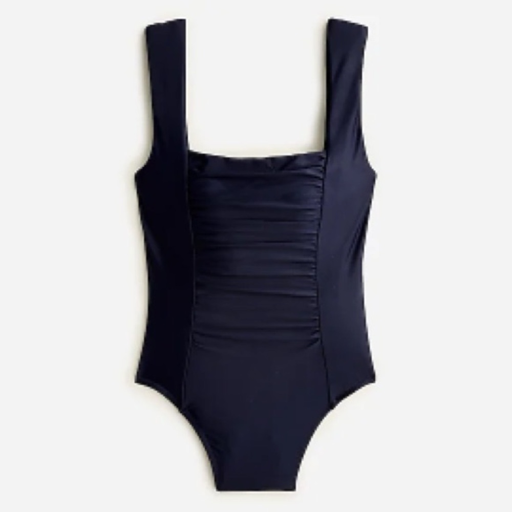 J. Crew Navy Ruched Square Neck One Piece Swimsuit